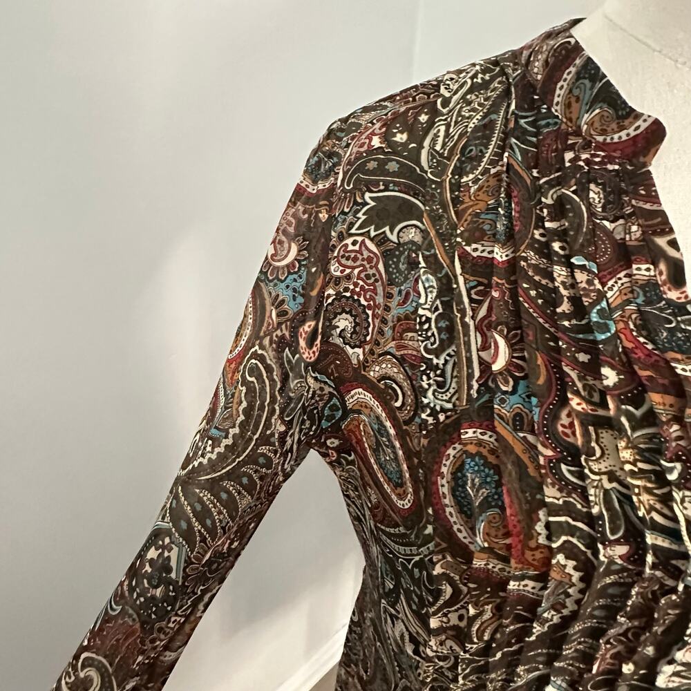 Fall Paisley Dress Women’s 8 Long Sleeve Brown Teal Rust Boho Aesthetic Midi - Picture 8 of 11